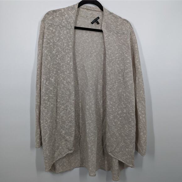 Eileen Fisher women S Tan Cotton Linen Blend Open Casual Summer Pocket Cardigan - Picture 1 of 8